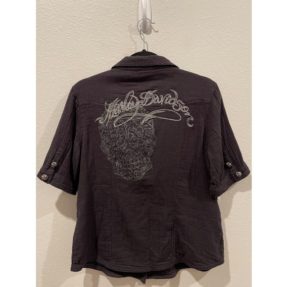 HARLEY DAVIDSON Black Short Sleeve Skull Shirt - Picture 4 of 4